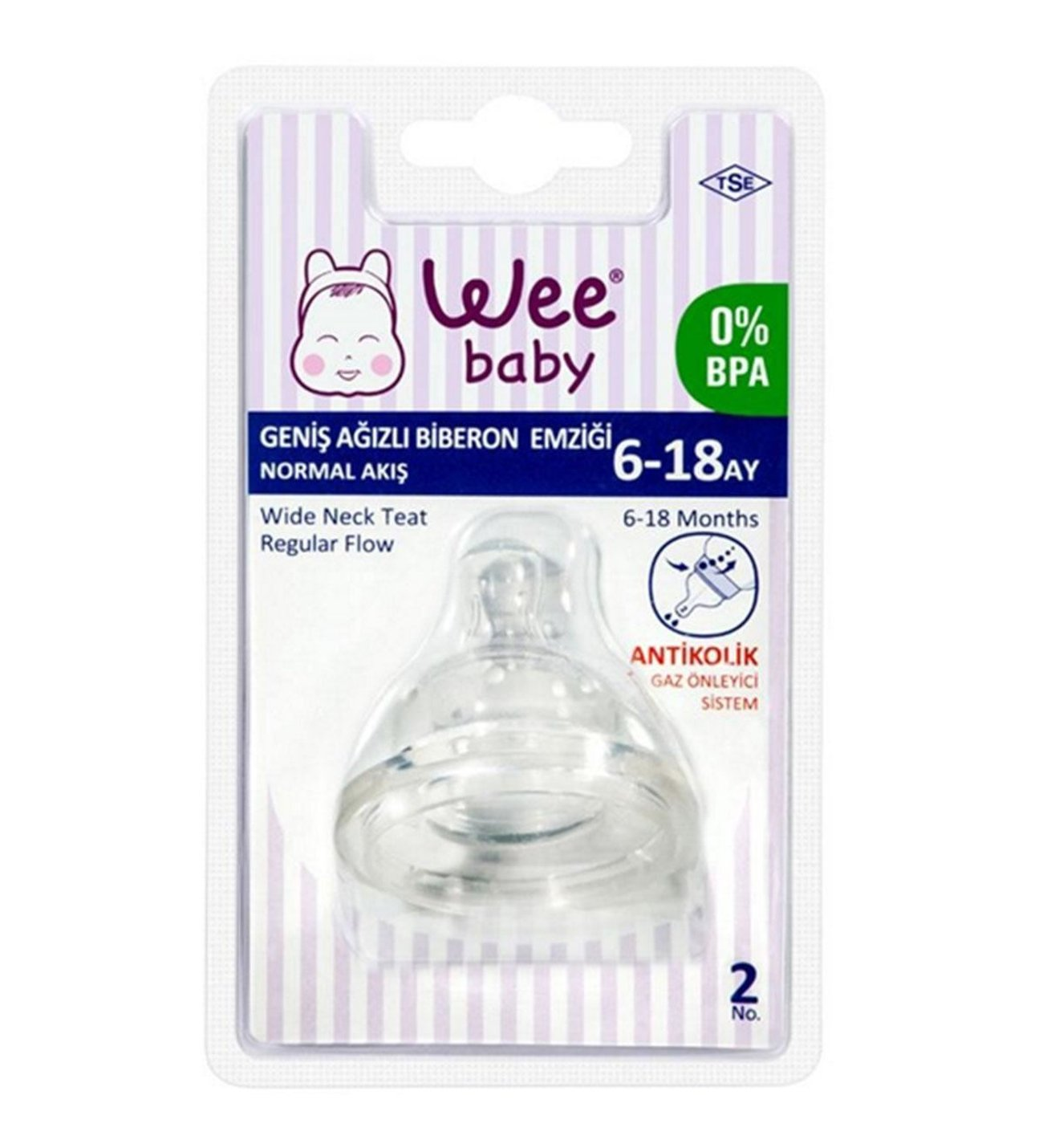 Wee Baby  Geniş Ağızlı Gaz Önleyici Biberon Emziği 6-18 ay